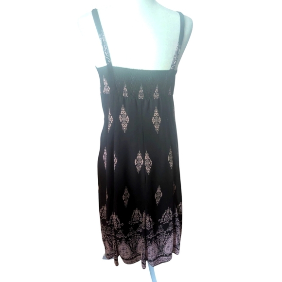Dressbarn Black/ Blush Pink Print Flowy Chiffon Babydoll Fairy Slip Dress Sz 8 - Picture 3 of 12
